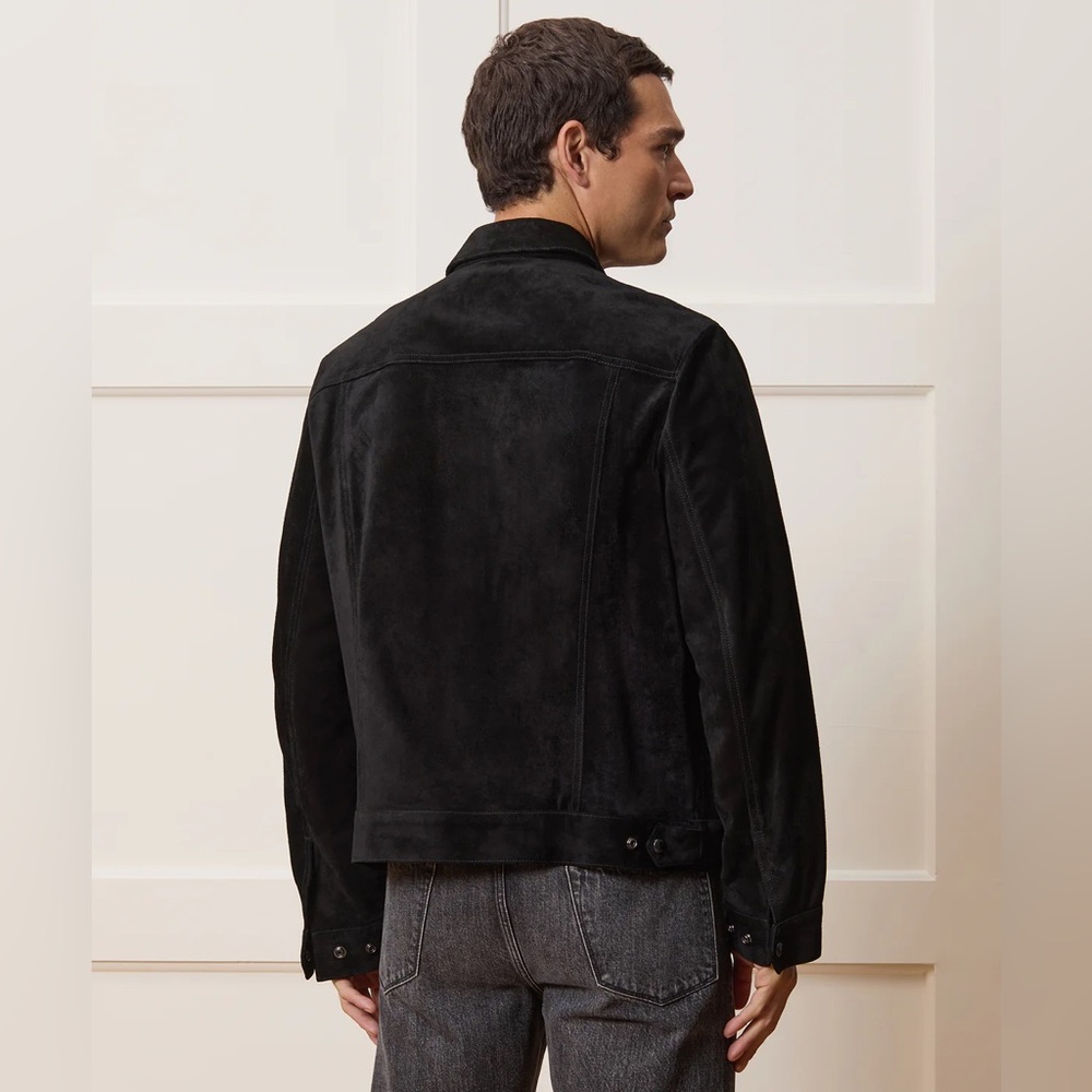 Todd Snyder Jacket Mens XS Black Suede Dylan Calf Leather Trucker Snap - Picture 3 of 16